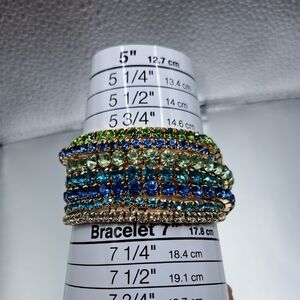 Bijoux Bar- Multicolored Crystal Stretch Bracelet Set - Blue & Green